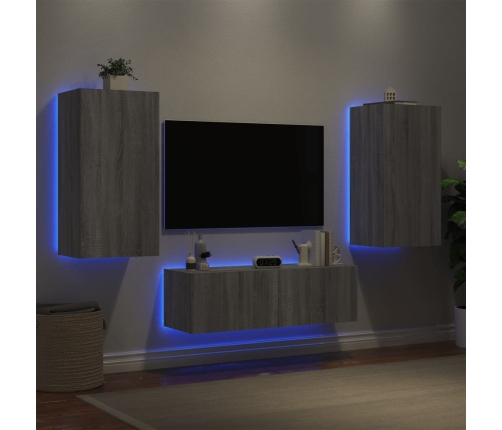 Muebles de TV de pared con luces LED 3 piezas gris Sonoma