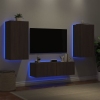 Muebles de TV de pared con luces LED 3 piezas marrón roble