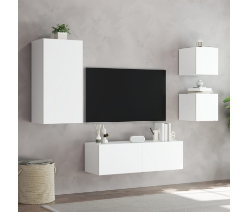 Muebles de TV de pared con luces LED 4 piezas blanco