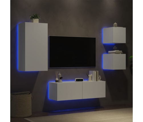 Muebles de TV de pared con luces LED 4 piezas blanco