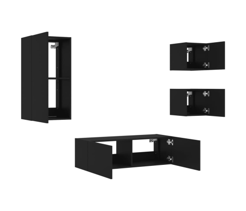 Muebles de TV de pared con luces LED 4 piezas negro