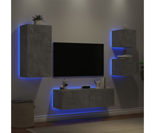 vidaXL Muebles de TV de pared con luces LED 4 piezas gris hormigón