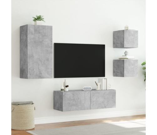 vidaXL Muebles de TV de pared con luces LED 4 piezas gris hormigón