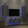 Muebles de TV de pared con luces LED 4 piezas gris Sonoma