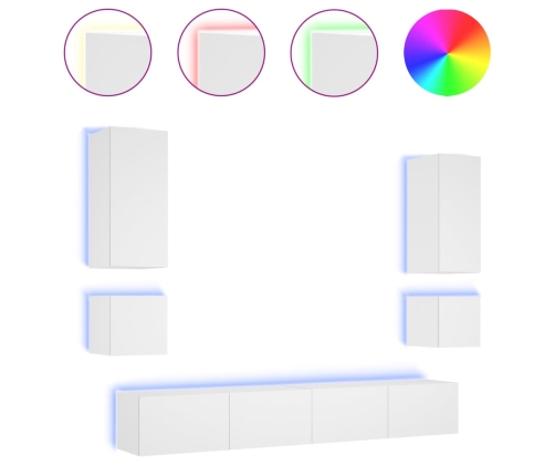 Muebles de TV de pared con luces LED 6 piezas blanco