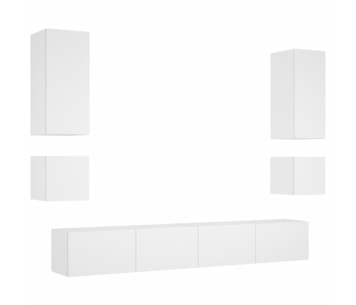 Muebles de TV de pared con luces LED 6 piezas blanco