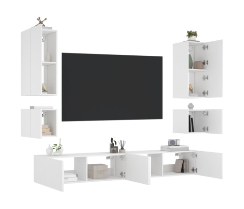 Muebles de TV de pared con luces LED 6 piezas blanco