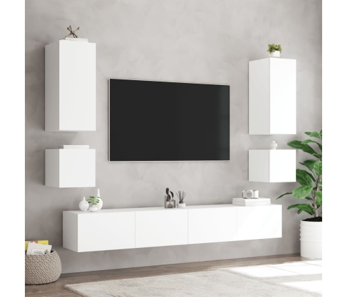 Muebles de TV de pared con luces LED 6 piezas blanco