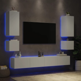 Muebles de TV de pared con luces LED 6 piezas blanco