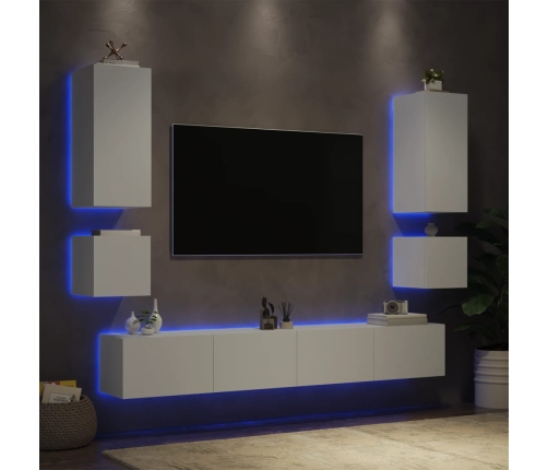 Muebles de TV de pared con luces LED 6 piezas blanco