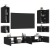 Muebles de TV de pared con luces LED 6 piezas negro