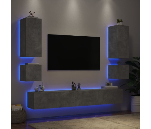 Muebles de TV de pared con luces LED 6 piezas gris hormigón