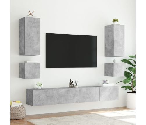 Muebles de TV de pared con luces LED 6 piezas gris hormigón