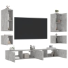 Muebles de TV de pared con luces LED 6 piezas gris hormigón