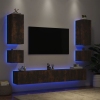 Muebles de TV de pared con luces LED 6 piezas roble ahumado