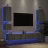 Muebles de TV de pared con luces LED 6 piezas gris Sonoma