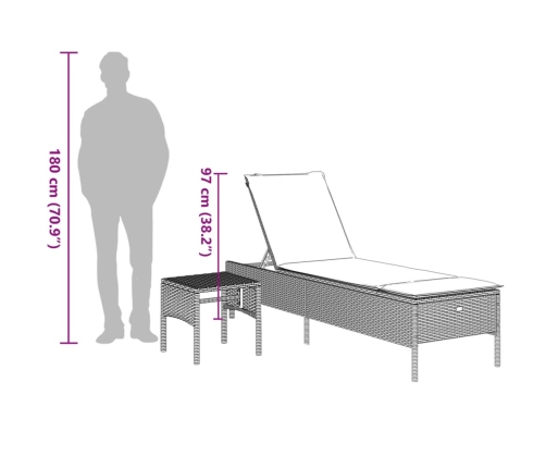 vidaXL Tumbona con cojín y mesita ratán sintético marrón