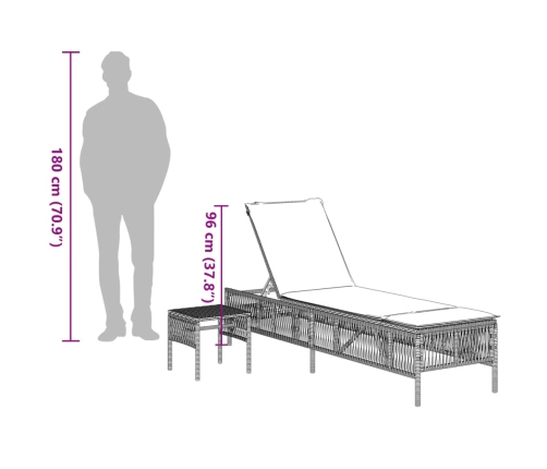 vidaXL Tumbonas con mesita 2 unidades ratán sintético gris