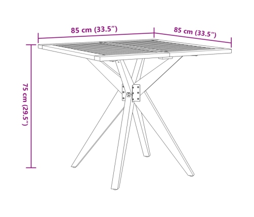 Mesa de jardín cuadrada madera maciza de acacia 85x85x75 cm