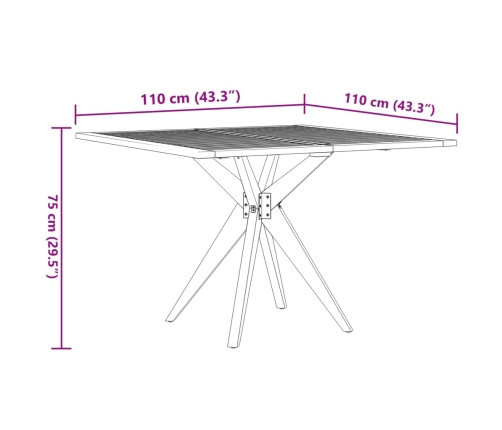 Mesa de jardín cuadrada madera maciza de acacia 110x110x75 cm