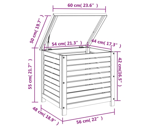 Caja de almacenaje de jardín madera maciza acacia 60x50x55 cm