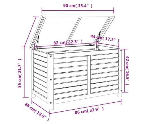 Caja de almacenaje de jardín madera maciza eucalipto 90x48x55cm