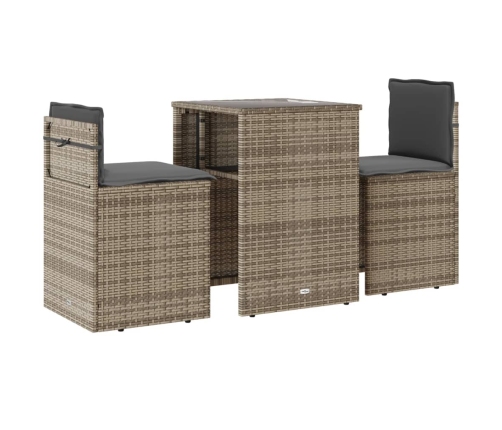 Sillas y mesita de jardín 3 piezas ratán sintético cojín beige