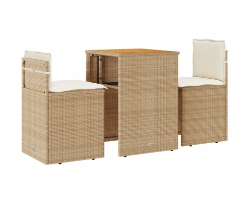Sillas y mesita de jardín 3 piezas ratán sintético cojín beige