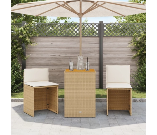 Sillas y mesita de jardín 3 piezas ratán sintético cojín beige