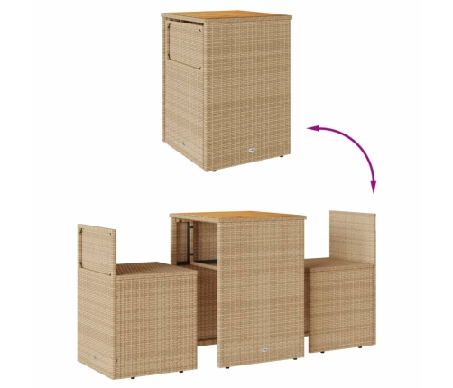 Sillas y mesita de jardín 3 piezas ratán sintético cojín beige