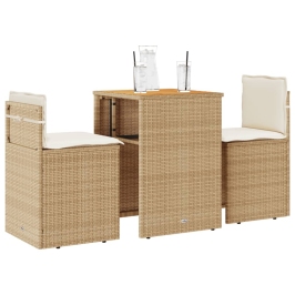 Sillas y mesita de jardín 3 piezas ratán sintético cojín beige