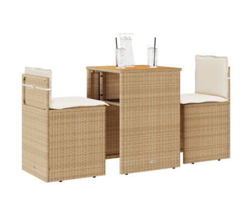 Sillas y mesita de jardín 3 piezas ratán sintético cojín beige