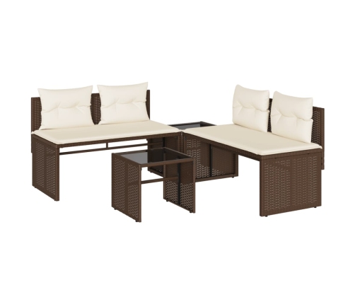 Set de sofás de jardín 4 pzas y cojines ratán sintético marrón