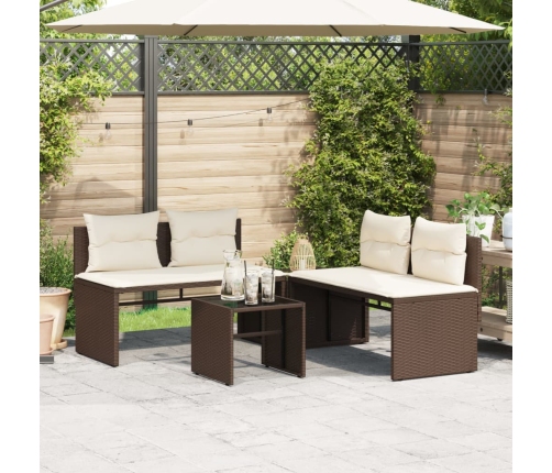Set de sofás de jardín 4 pzas y cojines ratán sintético marrón