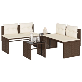 Set de sofás de jardín 4 pzas y cojines ratán sintético marrón