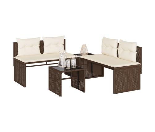 Set de sofás de jardín 4 pzas y cojines ratán sintético marrón