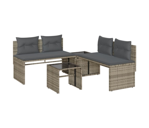 Set de sofás de jardín 4 pzas y cojines ratán sintético gris