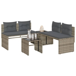 Set de sofás de jardín 4 pzas y cojines ratán sintético gris