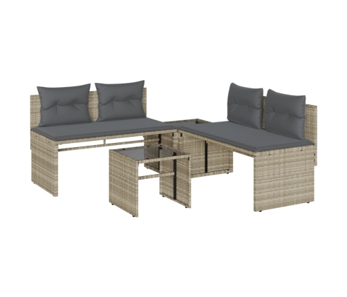 Set de sofás de jardín 4 pzas y cojines ratán sintético gris