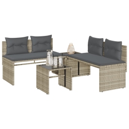 Set de sofás de jardín 4 pzas y cojines ratán sintético gris
