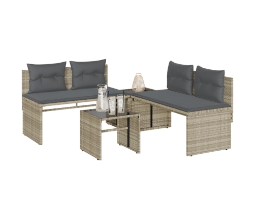 Set de sofás de jardín 4 pzas y cojines ratán sintético gris