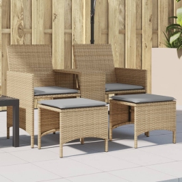 Sofá de jardín 2 plazas con mesa y taburetes ratán PE beige