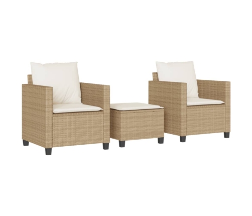 Sillas y mesita de jardín 3 piezas ratán sintético cojín beige