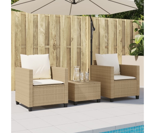 Sillas y mesita de jardín 3 piezas ratán sintético cojín beige