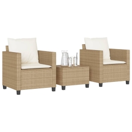 Sillas y mesita de jardín 3 piezas ratán sintético cojín beige