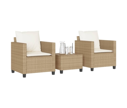 Sillas y mesita de jardín 3 piezas ratán sintético cojín beige