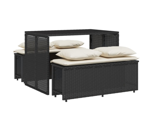 Set comedor de jardín 3 pzas con cojines ratán sintético negro