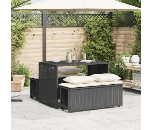 Set comedor de jardín 3 pzas con cojines ratán sintético negro