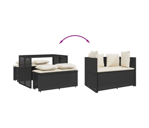 Set comedor de jardín 3 pzas con cojines ratán sintético negro