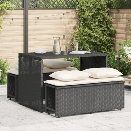 Set comedor de jardín 3 pzas con cojines ratán sintético negro